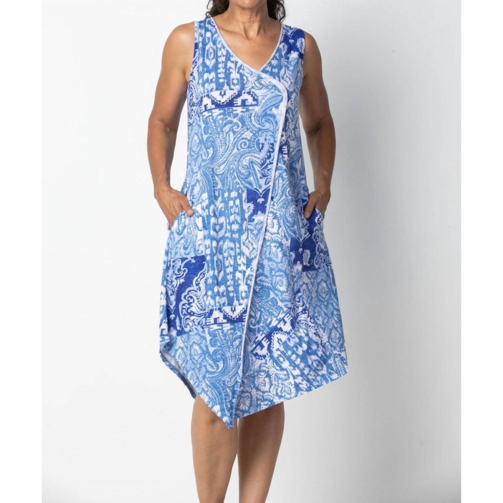 Habitat Clothes To Live In Womens XL Blue Paisley Coastal Tank Dress 28381 NEW